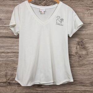 Lularoe Christy Brontosaurus dinosaur print graphic v-neck shirt woman's Size XS